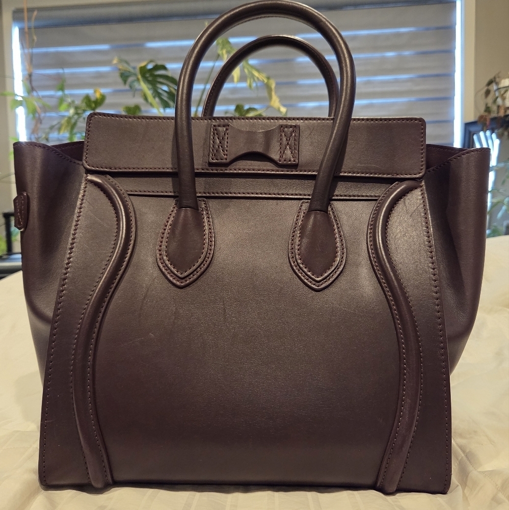 Celine Mini Luggage (Largest Size) Burgundy Calfskin Leather Tote Bag - Picture 4 of 9